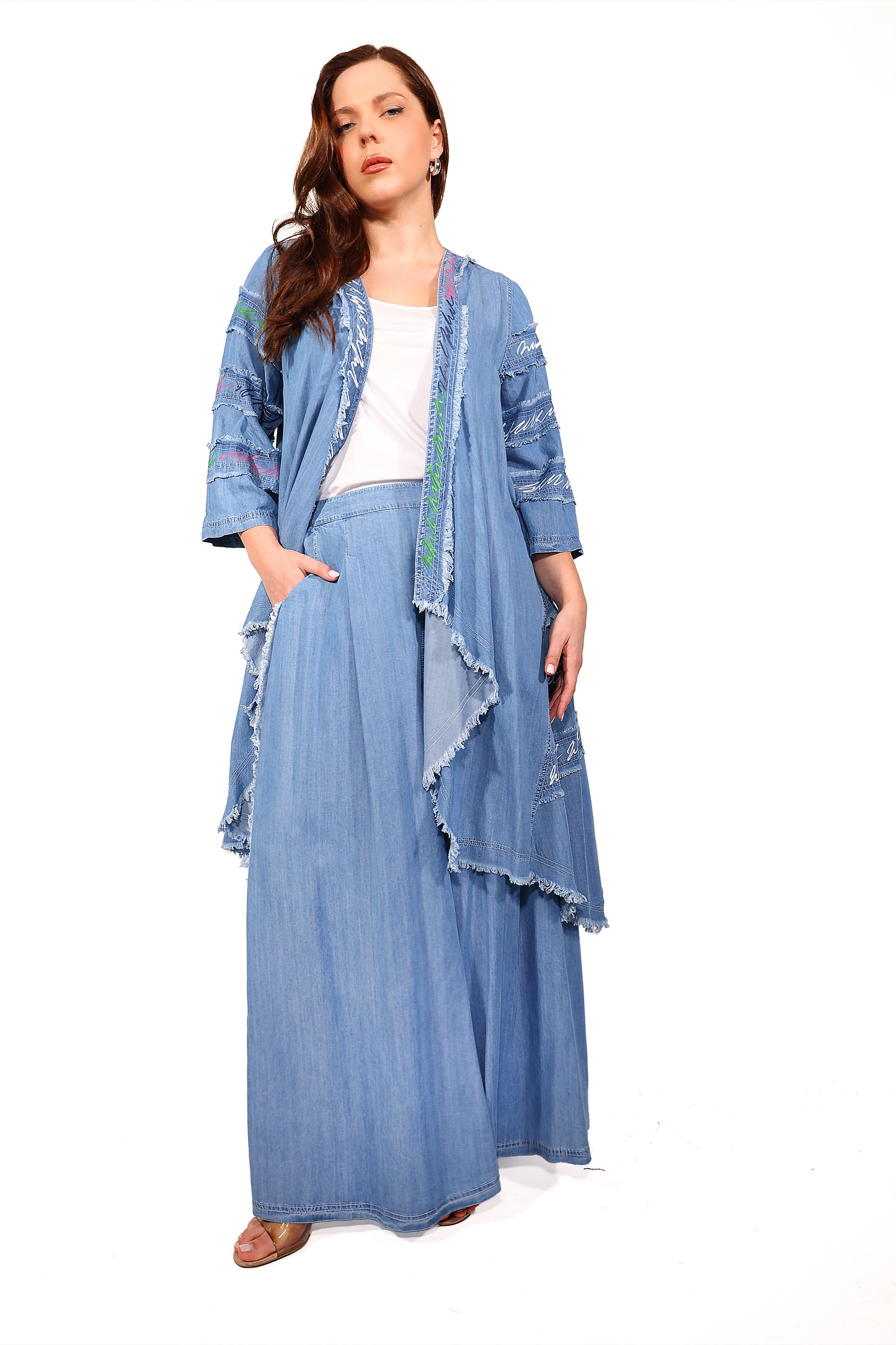 Püskül Detaylı Penture Denim Ceket ve Pantolon Takımı