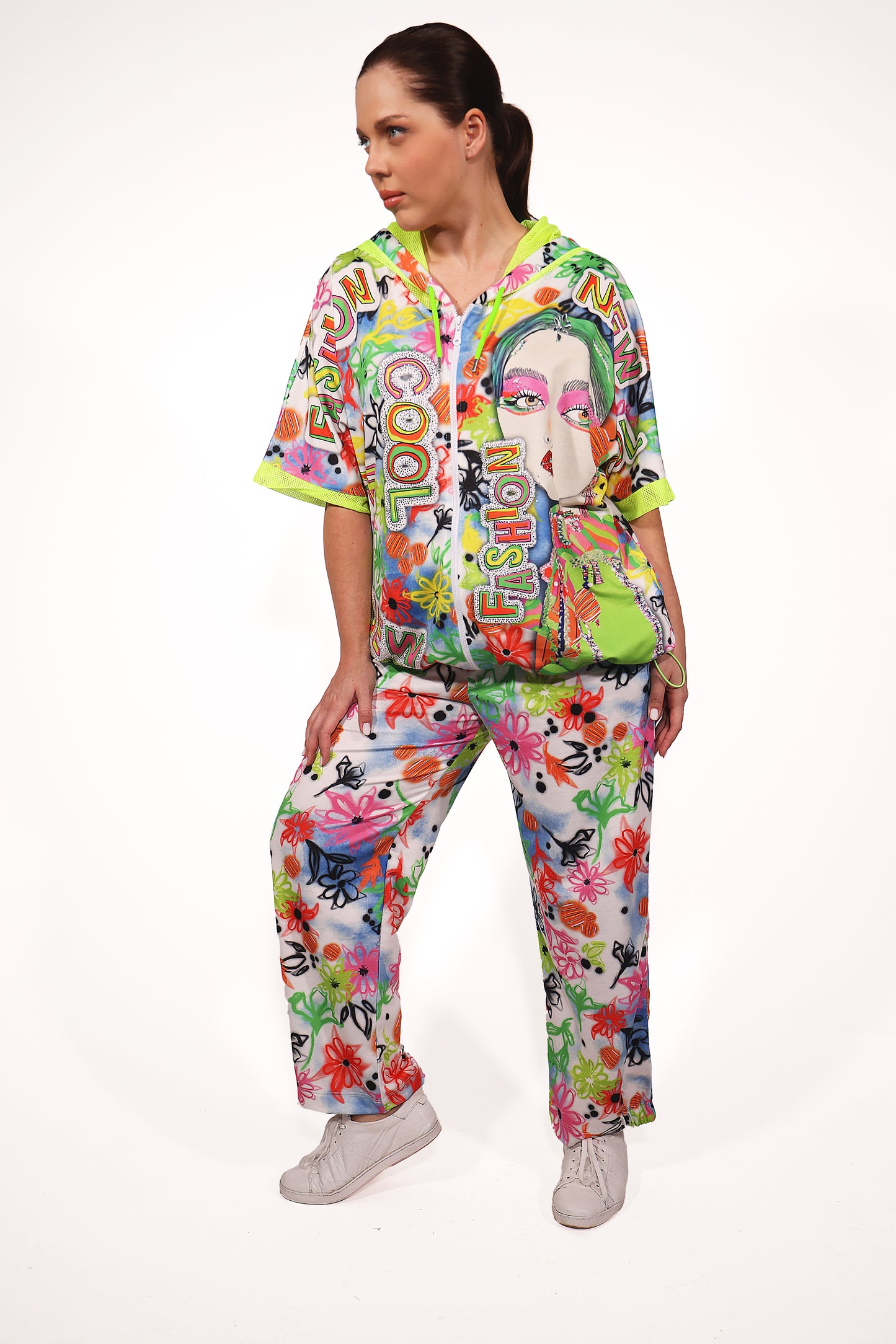 File Detaylı Baskılı İpli Kapüşonlu Takım