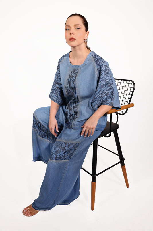 Gümüş Taş Süslemeli Siyah Kot Takım